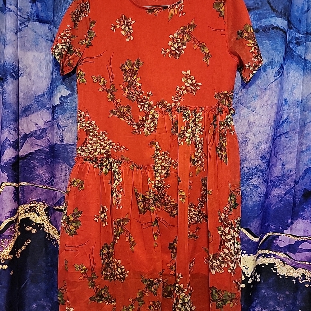 Floral Red Midi Dress